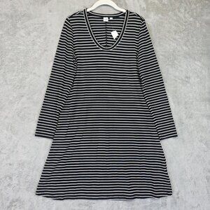 Gap Dress Womens M Black White Striped Long Sleeve Swing Trapeze Mini Jersey